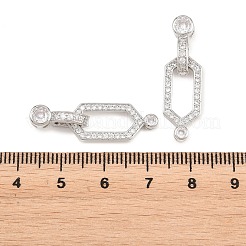 真鍮製マイクロペーブクリアキュービックジルコニアの留め金  六角  プラチナ  30mm&nbsp;KK-U059-69P