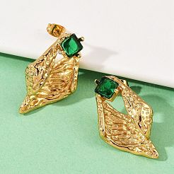 コンク 304 ステンレススチール ガラス スタッドピアス  ゴールドカラー  32x18.5mm&nbsp;EJEW-M105-04G