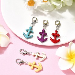 合成ターコイズアンカーペンダント装飾  バッグ飾り用の亜鉛合金製ロブスター クロー クラスプ チャーム  ミックスカラー  41.5mm&nbsp;HJEW-JM04324