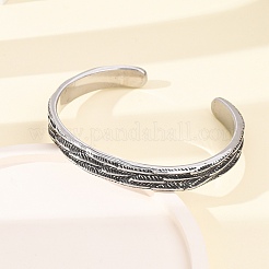 レトロな316サージカルステンレススチール製カフバングル  アンティークシルバー  内径：2.50インチ（6.35cm）&nbsp;BJEW-C142-11B-AS