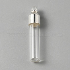 透明なガラスチューブのウィッシュボトルペンダント  亜鉛合金パーツと  銀  34x7mm  穴：1.8mm&nbsp;FIND-WH0002-46B