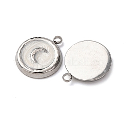 304ステンレススチールエナメルペンダント  ムーンチャーム付きフラットラウンド  ステンレス鋼色  17.5x15x2.5mm  穴：2mm&nbsp;STAS-P406-20P