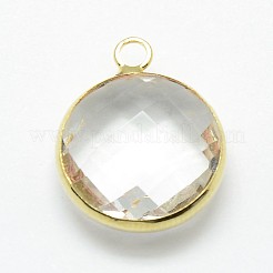 金色のトーンの真鍮ガラスペンダント  フラットラウンド  ミックスカラー  12x9x5mm  穴：2mm&nbsp;GLAA-J018A-G