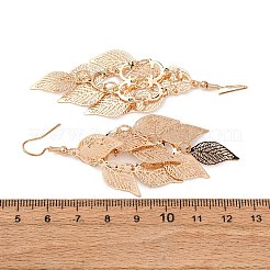 430ステンレススチールのリーフダングルイヤリング  鉄のピアスフック  ライトゴールド  81mm&nbsp;EJEW-A137-10KCG