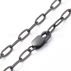 304ステンレススチールアズキチェーンネックレス  電気泳動黒  17.1インチ（43.5cm）&nbsp;NJEW-JN03628-01