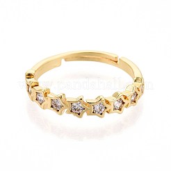 Brass Micro Pave Cubic Zirconia Cuff Rings for Women&nbsp;KK-T071-82G
