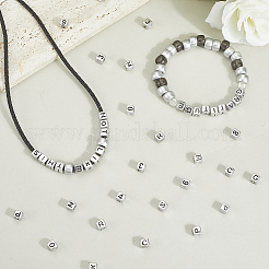 メッキアクリルビーズ  数字/文字の付いた立方体  アンティークシルバーメッキ  6mm  穴：3mm  880個/セット&nbsp;PACR-PA0001-02