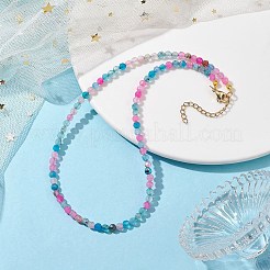 Faceted Round Natural Agate(Dyed & Heated) Beaded Necklaces for Women&nbsp;NJEW-JN04659-05