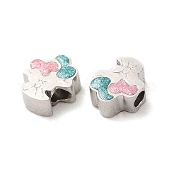304ステンレススチールビーズ  エナメル  花束  ステンレス鋼色  7.5x6.5x3.3mm  穴：2mm&nbsp;STAS-E040-05P