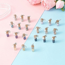天然石と合成石のペンダント装飾が施されたガラスボトル21個  合金製カニカン付き  40mm&nbsp;HJEW-FS00117