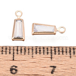 真鍮舗装クリアキュービックジルコニアペンダント  台形チャーム  ライトゴールド  9x3.5x2mm  穴：1~1.2mm&nbsp;ZIRC-T017-03KCG
