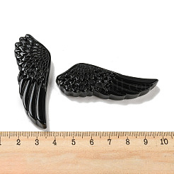 天然石オブシディアンペンダント  彫刻された翼のチャーム  56~59x19~22x7~10.5mm  穴：1.3mm&nbsp;G-M417-05D
