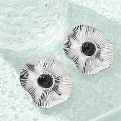 Natural Obsidian Stud Earrings&nbsp;EJEW-A118-08P