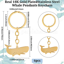クジラのステンレススチールペンダントキーホルダー6個  18KGP本金メッキ  70mm  ペンダント：22x40.5x1.5mm&nbsp;KEYC-BBC0001-12B