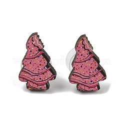 Wood Stud Steel Needle Earrings&nbsp;EJEW-U016-04P-01