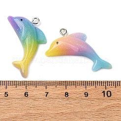 不透明樹脂ペンダント  イルカ  プラチナアイアンループ＆グリッター付き  ミックスカラー  26x33x6.5mm  穴：2mm&nbsp;RESI-Z036-01P
