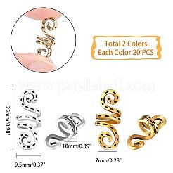 メッキ合金ヘアコイル袖口  ヘアコイルカフス  ヘアスタイリング用  アンティークシルバー＆ゴールデン  25x9.5x10mm  内径：7mm  2色  20個/カラー  40個/箱&nbsp;OHAR-PH0001-18-RS