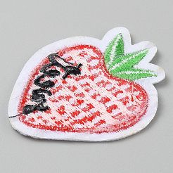 機械刺繍布地手縫い/アイロンワッペン  マスクと衣装のアクセサリー  アップリケ  苺  レッド  62x50x1.5mm&nbsp;DIY-WH0888-494A