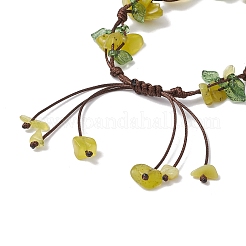 Electroplated Natural Olive Jade Chip Bead Braided Bead Bracelets for Women&nbsp;BJEW-TA00610-03