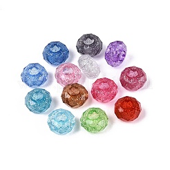クリアアクリルヨーロピアンビーズ  ロンデル  大穴ビーズ  グリッターパウダー付き  多面カット  ミックスカラー  13.5x8mm  穴：5.5mm  約657個/500g&nbsp;OACR-Q200-16