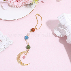 1Pc Alloy & Handmade Porcelain & Natural Strawberry Quartz & Imitation Jade Glass Hanging Ornaments&nbsp;HJEW-BM0001-86