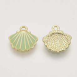 合金エナメルチャーム  ライトゴールド  ホタテ貝殻  薄緑  13x13x2mm  穴：1.5mm&nbsp;X-ENAM-N051-08D