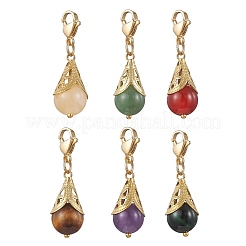6Pcs 6 Styles Teardrop Natural Green Aventurine & Yellow Jade & Green Tiger Eye & Carnelian & Amethyst & Tiger Eye Pendant Decoration&nbsp;HJEW-JM03912