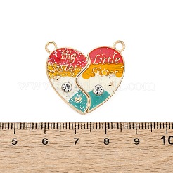 スパンコール合金エナメルスプリットペンダント  ラインストーン付き  マグネチック  ハートと「姉/妹」の文字のチャーム  カラフル  20x27.5x7.5mm  穴：2mm  2個/セット&nbsp;ENAM-B026-03G