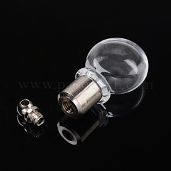 ペンダントを希望丸い透明なガラス  プラチナトーンの真鍮パーツ  透明  28x13.5mm  穴：1mm&nbsp;GLAA-I034-04