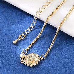 Brass Micro Pave Cubic Zirconia Birthday Flower Link Bracelets&nbsp;BJEW-U031-01G-04