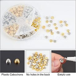 2色のccbプラスチックカボション  リベットスタッド  クリスタルラインストーン付き  半円  ミックスカラー  7.5x4.5mm  約340個/箱&nbsp;PACR-FH0001-03