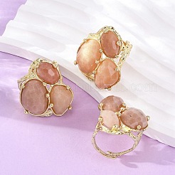 天然石のカフリング  女性のための真鍮の調節可能なリング  ゴールドカラー  32~33mm  内径：20mm&nbsp;RJEW-M076-06G