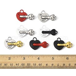 スプレー塗装された合金製スプリットペンダント10セット  ハートの鍵ロック、愛してるチャーム  磁気を持つ  ミックスカラー  23x34x4.5mm  穴：5x5mmと2.5x3mm&nbsp;FIND-FS0004-22