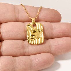 304 Stainless Steel Textured Rectangle with Star Pendant Necklaces for Women&nbsp;WGD11CE-02