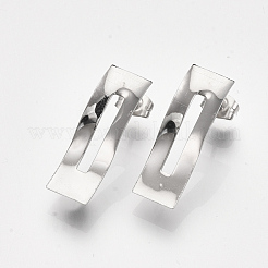変色しない304ステンレススチールスタッドピアス金具  ピアスキャッチとカン付き  長方形  ステンレス鋼色  24.5x8mm  穴：2.5mm  ピン：0.7mm&nbsp;STAS-S079-53B