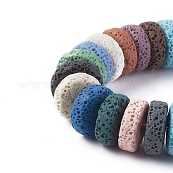 天然溶岩岩ビーズ連売り  染め  フラットラウンド/ディスク  ミックスカラー  15~16x5~6mm  穴：2mm  34個/連  7.80''（19.8cm）&nbsp;G-F671-02B-05