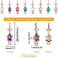 32Pcs 8 Colors Brass Cubic Zirconia Connector Charms&nbsp;KK-FH0004-48