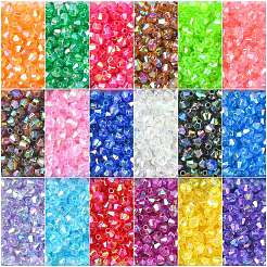 5400個18色透明アクリルビーズ  ABカラーメッキ  多面カット  双円錐形  ミックスカラー  4x4mm  穴：1mm  300個/カラー&nbsp;TACR-CJ0001-30