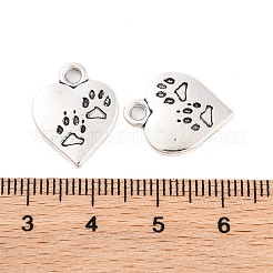 合金のチベット風チャーム  鉛フリー＆カドミウムフリー  足跡とハート  アンティークシルバー  17x13x2mm  穴：3mm&nbsp;LS-TIBEP-409-AS-LF