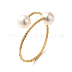 Plastic Imitation Pearl Round Beaded Cuff Bangle&nbsp;BJEW-P310-07G