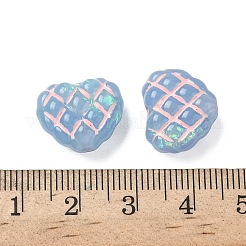 半透明の樹脂ワッフルビーズ  ホログラフィックビーズ  タータンチェックのハート  エナメル  ブルー  13x15.5x7mm  穴：2mm&nbsp;RESI-D312-01B-03