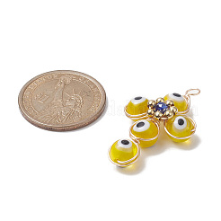 Brass Wire Wrapped Handmade Evil Eye Lampwork Pendants&nbsp;PALLOY-TA00036-02