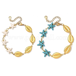 2Pcs 2 Styles 304 Stainless Steel & Synthetic Turquoise Link Chain Bracelets for Women&nbsp;BJEW-JB13870
