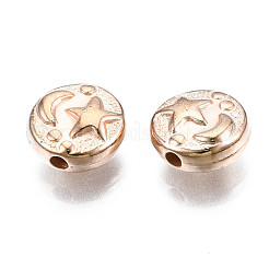 Absプラスチックビーズのめっき  月と星のフラットラウンド  ライトゴールド  9x4mm  穴：1.5mm&nbsp;X-KY-N007-81