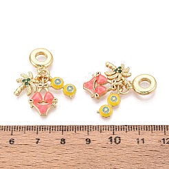Brass Micro Pave Clear Cubic Zirconia and Enamel European Dangle Charms &nbsp;KK-T079-76G