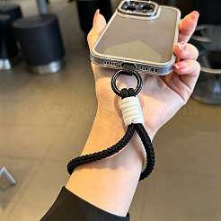 ポリエステル携帯ストラップ1個  合金の留め金付き  布製携帯電話ストラップパッチ1個  ブラック  145mm&nbsp;MOBA-TA0001-04