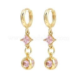 Brass Micro Pave Cubic Zirconia Rhombus Hoop Earrings&nbsp;EJEW-C156-01G