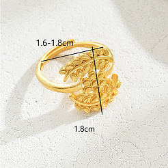 女性用の真鍮の調節可能な指輪  ゴールドカラー  葉  18mm  内径: 16mm~18mm&nbsp;ZV7017-1