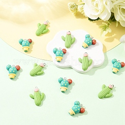 10個 2スタイル 不透明樹脂製植物ペンダント  プラチナメッキの鉄製ループ付きサボテンチャーム  ミックスカラー  25~28x18.5~21x6.5~7mm  穴：2mm  5個/スタイル&nbsp;RESI-YW0005-66