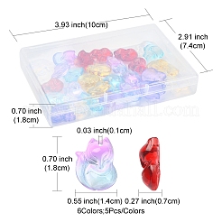 30個6色透明スプレー塗装ガラスペンダント  キツネ  ミックスカラー  18x14x7mm  穴：1mm  5個/カラー&nbsp;GLAA-FS0001-28